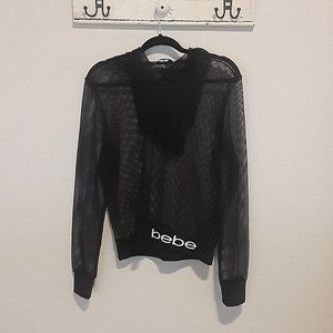 Black Mesh Long Sleeve Tshirt Womens L Bebe